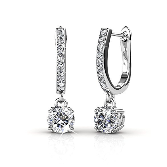 Cate & Chloe McKenzie Charming 18k White Gold Swarovski Earrings, Dangling Earrings w Solitaire Crystal, Best Silver Drop Earrings for Women, Special-Occasion-Jewelry, Channel Set Horseshoe Earrings