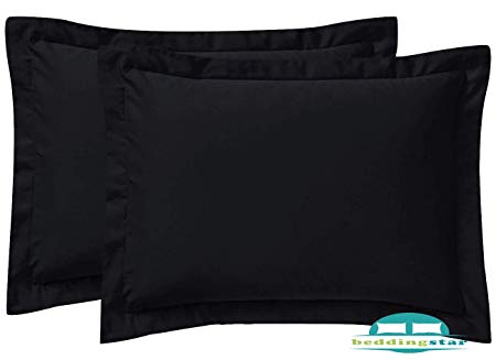 beddingstar Queen Pillow Shams Set of 2-600 Thread Count Luxurious and Soft 100% Egyptian Cotton Black Pillow Shams Queen Size 20X30 Tailored Decorative Bed Pillow Cover Set (Queen 20X30, Black)