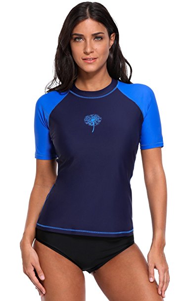 ATTRACO Women's Short-Sleeve Rashguard Swimwear UPF 50  Rash Guard Athletic Tops