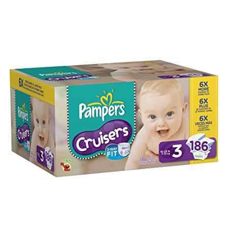 PampersCruisers Diapers Size 3 Economy Pack Plus, 186 Count