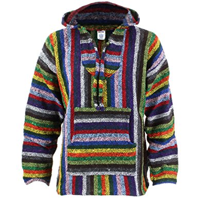 Siesta Mexican Baja Jerga Hooded Hippie Jumper - Vibrant stripe