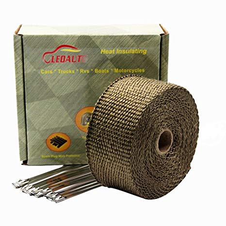 LEDAUT 2"x 25' Titanium Exhaust Header Wrap for Motorcycle Exhaust Tape With Stainless Ties