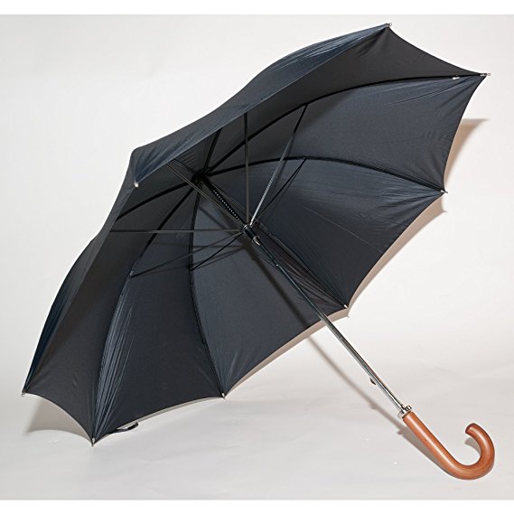 Elite Rain Umbrella Classic Black Umbrella - Wooden Shaft-Curved Handle