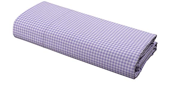 DELANNA Flat Sheet 100% Cotton Percale Weave Top Sheet Crisp, Comfortable, Breathable, Soft and Durable (Twin, Lilac Gingham)