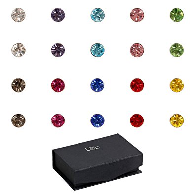 BMC 10pc Multicolor Sparkling Fashion Crystal Round Magnetic Clip On 6mm Stud Earring Set for Men/Women