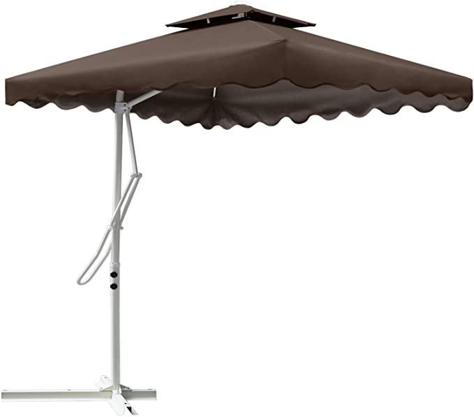 ABCCANOPY 8.5FT 2tiers Lever Patio Umbrella Cantilever Umbrella Offset Hanging Umbrellas 8.5FT,Outdoor Market Umbrella with Crank & Cross Base for Garden, Deck, Backyard, Pool and Beach, Brown