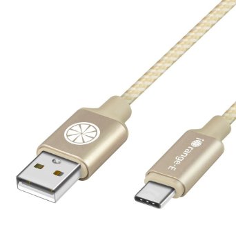 USB C to USB Type C iOrange-E 6Ft 18M Braided Cable with Stepped Connector for Apple New Macbook 12 inch ChromeBook Pixel Nokia N1 Tablet OnePlus 2 Nexus 6P 5X Lumia 950 and More Gold