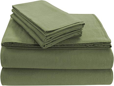 Tribeca Living SOLFL170SSFUGR Solid 5-Ounce Flannel Extra Deep Pocket Sheet Set Full Green