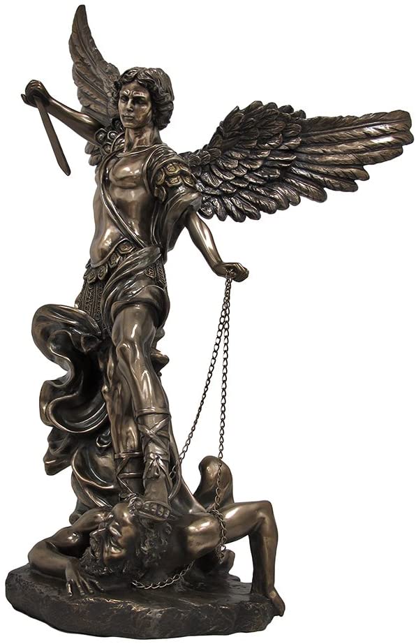 HUGE 4' St. Michael The Archangel Cold Cast Bronzed Statue Saint