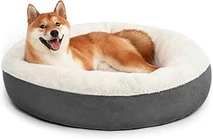 Love's cabin Round Donut Cat and Dog Cushion Bed, 30in Pet Bed for Medium or Large Dogs, Anti-Slip & Water-Resistant Bottom, Soft Durable Fabric Pet beds, Washable Calming Cat & Dog Bed Dark Grey