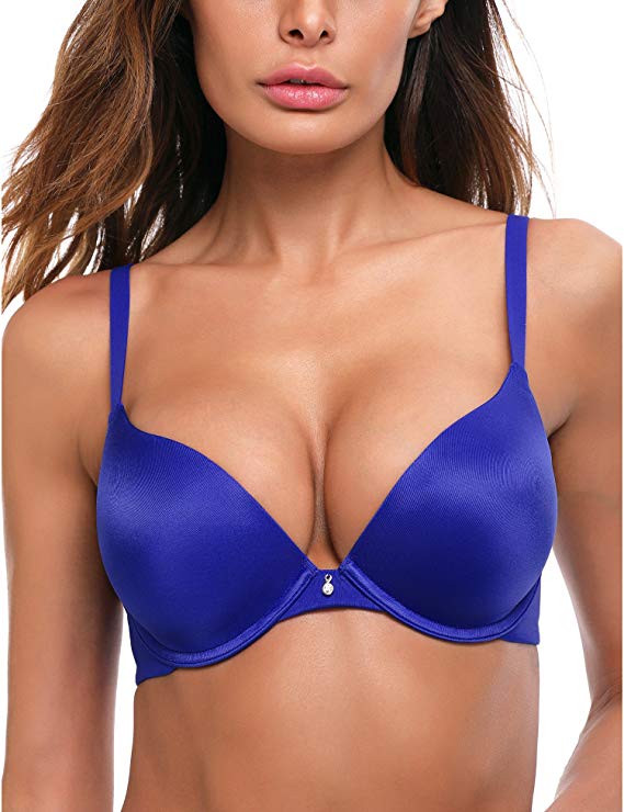 WingsLove Women's Seamless Lightly Padded Underwire Plunge Demi T-Shirt Bra