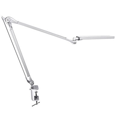 Phive Architect Lamp / LED Task Lamp with Clamp, Metal Swing Arm Desk Lamp (Eye-Care Technology, Dimmable, 6-Level Dimmer / 4 Lighting Modes with Touch Control, Memory Function, Office Light) Silver
