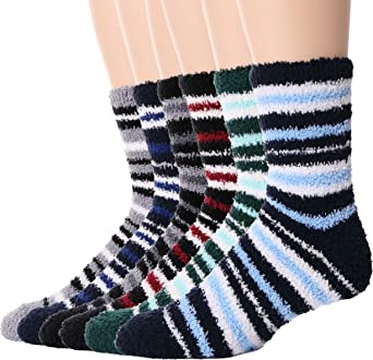 6 Pairs Fuzzy Socks Non Slip / Skid Hospital Slipper Socks with Grips Unisex Warm Fluffy Winter Sleep Socks