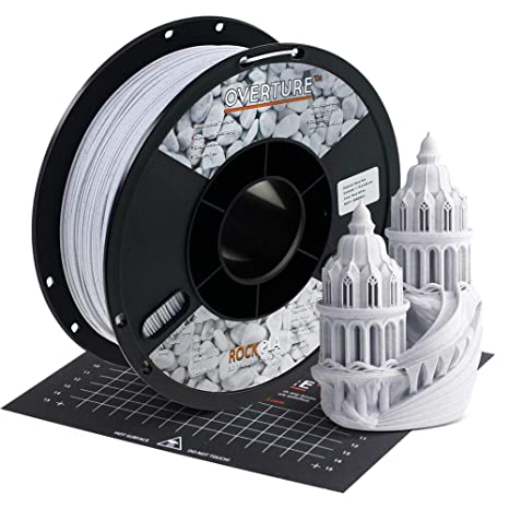 OVERTURE Rock PLA Matte Filament,Rock White,1.75mm with 3D Build Surface 200mm × 200mm 3D Printer Consumables, 1kg Spool (2.2lbs), Dimensional Accuracy  /- 0.05 mm, Fit Most FDM Printer