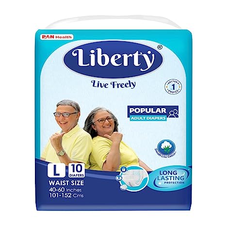 Liberty Popular Adult Diapers, Tape Style, Large (L) Size, 10 Count, Waist Size (101-152cm | 40-60 inches), Unisex, High Absorbency, Leak Proof, Wetness Indicator, Pack of 1