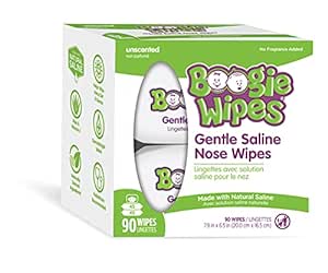 Boogie Wipes Soft Natural Saline Wet Tissues for Baby and Kids Sensitive Nose, Hand, and Face with Moisturizing Aloe, Chamomile, and Vitamin E, Unscented, 45 Count (Pack of 2)