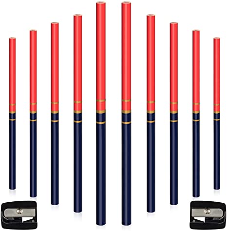 ANCIRS 10 Pack Red and Blue Erasable Checking Pencils with 2 Black Sharpeners for Map Coloring, Marking, Test Grading, etc.