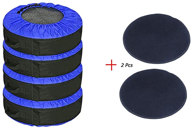 J&C 4 Pcs 30INCH Blue Tire CoverTire Cover  2 Pcs Wheel Felts Durable Spare Tire Protection Tote Covers Seasonal Tire Storage Bag for Car SUV 17-30" Tires