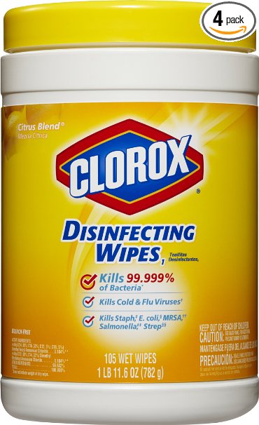 Clorox Disinfecting Wipes, Citrus Blend, 105 Count Canister (Pack of 4)