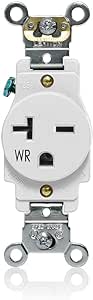 Leviton W5461-W Single Receptacle Outlet, Weather-Resistant, 20 Amp, 250 Volt, Heavy-Duty Industrial Specification Grade, Back or Side Wire, Self-Grounding, White