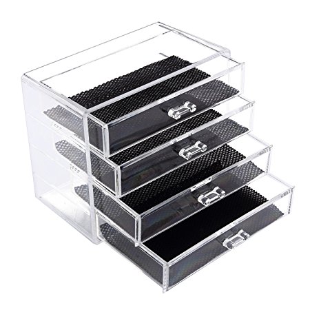 Discoball Acrylic Makeup Holder Cosmetic Organiser Box contains Lip Gloss Lip Stick/Nail Polish Varnish/Display Stand/Makeup Brushes and Storage Case with Four Drawers