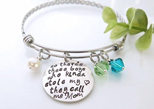 So There's These Boys, They Kinda Stole My Heart, They Call Me Mom Bracelet - Hand Stamped - Personalized Mom of Boy(s) Bracelet - Gift for Mom