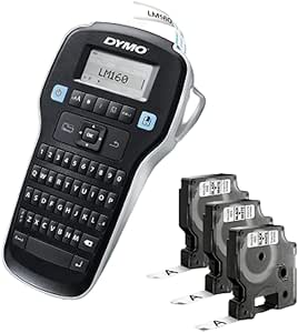 Dymo Label Maker with 3 D1 Label Tapes | LabelManager 160 Portable Label Maker, QWERTY Keyboard, One-Touch Smart Keys, Easy-to-Use, for Home & Office Organization