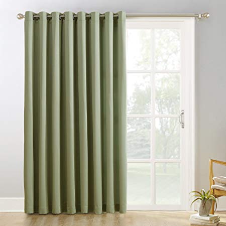 Sun Zero Easton Extra-Wide Blackout Sliding Patio Door Curtain Panel with Pull Wand, 100" x 84", Sage Green