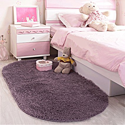 LOCHAS Ultra Soft Children Rugs Room Mat Modern Shaggy Area Rugs Home Decor 2.6' X 5.3', Gray-purple