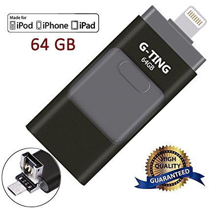 USB Flash Drives for iPhone 64 GB Pen-Drive Memory Storage, G-TING Jump Drive Lightning Memory Stick External Storage, Memory Expansion for Apple IOS Android Computers (Black)