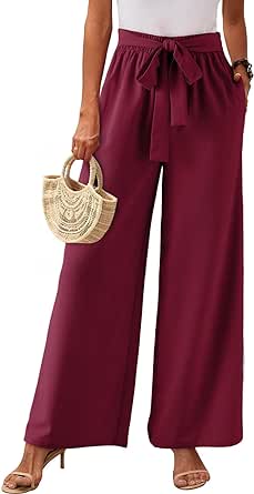 Dokotoo Womens High Waist Wide Leg Pants Flowy Casual Loose Spring Summer Solid Trousers with Pocket