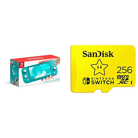 Nintendo Switch Lite - Turquoise with SanDisk 256GB MicroSDXC UHS-I Card for Nintendo Switch