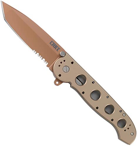 Columbia River Knife & Tool M16-14D EDC Folding Pocket Knife: Everyday Carry, Copper Serrated Edge Blade, Tanto, Automated Liner Safety, Desert Aluminum Handle, 4-Position Pocket Clip