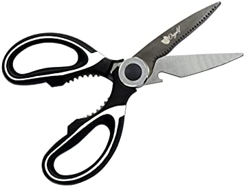 Orgalif Kitchen Shears - Multifunctional Stainless Steel Heavy Duty Scissors for Cutting Poultry Herbs Meat Fish & Food with Bottle Opener (Set of 2) White