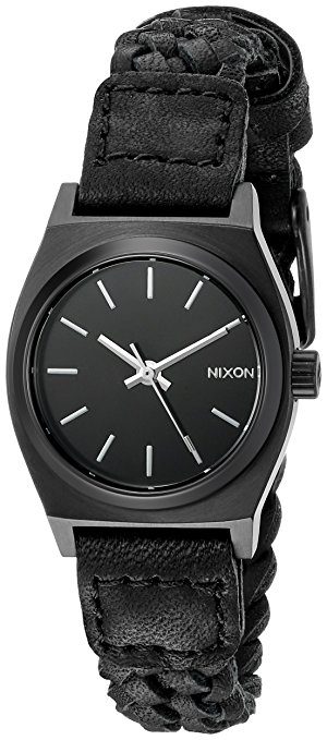 Nixon Women's A5092053 Small Time Teller Leather Black Watch