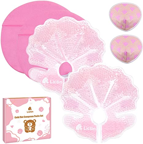 Lictin Breast Therapy Pad, Pad Allaitement, Nursing Pads, Breast Pads, Breastfeeding Pads, Nipple Pads for Breastfeeding, Breastfeeding Gel Pads, Breast Therapy Gel Pads, Breast Ice Pack, Reusable Hot/Cold Use for Breastfeeding Mums Pain Relief (2PCS)