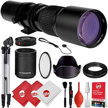 Opteka 500mm/1000mm f/8 Manual Telephoto Lens   Tripod Kit for Canon EOS 80D, 77D, 70D, 60D, 7D, 6D, 5D, 5Ds, Rebel T7i, T7s, T6i, T6s, T5i, T5, T4i, T3i, T3, T2i, T1i, SL2 and SL1 Digital SLR Cameras