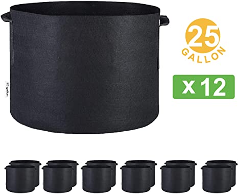 Oppolite 25 Gallon 12-Pack Round Fabric Fabric Aeration Pots Container for Nursery Garden and Planting Grow (25 Gallon/12 Pack)