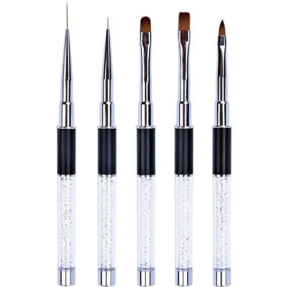 5 cs UV Gel Nail Brush Set Rhinestone Handle Brushes Nails Art Design Tools Kit