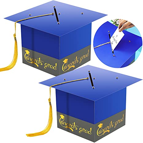 Zonon 2 Pieces Graduation Card Box with Tassel 2022 Graduation Card Box Holder Graduation Cap Card Box Graduation Gift Box for Graduation Party Decoration (Royal Blue)