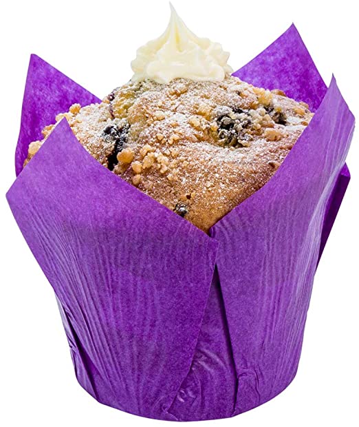 Panificio Premium 4 oz Violet Paper Tulip Baking Cup: Paper Baking Cups Perfect for Muffins, Cupcakes or Mini Snacks - Greaseproof - Disposable and Recyclable - 200ct Box - Restaurantware