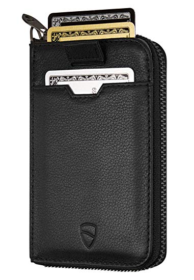 Vaultskin NOTTING HILL Slim Zip Wallet with RFID Protection for Cards Cash Coins (Black)