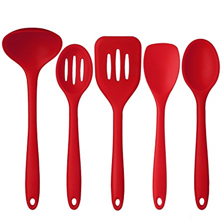 Deik 5 Piece Premium Silicone Kitchen Cooking Set - Spatulas, Spoons & Turner - Heat Resistant Non-stick Mouldproof Cooking Utensil