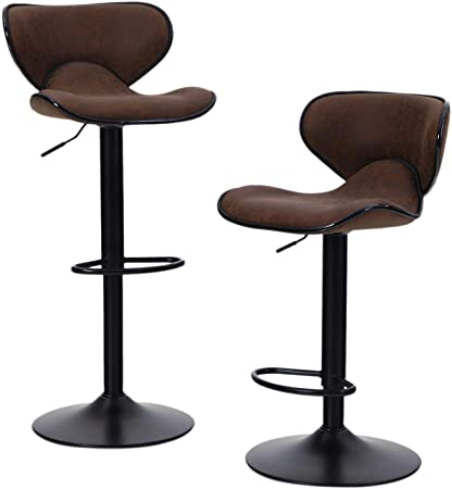 Sophia & William Bar Stool Counter Height Set of 2 Adjustable Swivel Chairs Water Resistant Retro Feather Fabric Bar Chairs for Bar Kitchen Indoor Outoor Brown