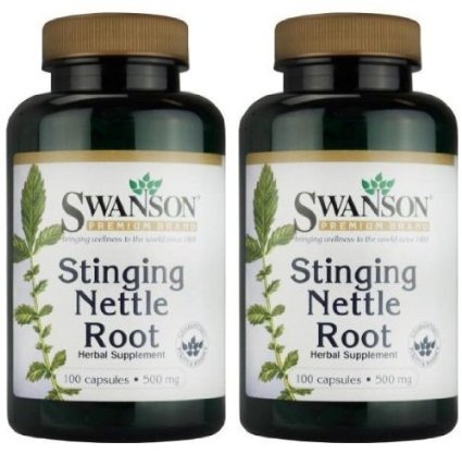 Swanson Premium Brand Stinging Nettle Root 500mg -- 2 Bottles each of 100 Capsules