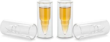 Decodyne Bullet Shaped Shot Glasses - Dual Layered Glass - Ideal for Bachelor Party Gifts - Perfect as Stocking Stuffers (Set of 4)