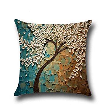 Hoomall 3D Oil Painting Sofa Throw Pillow Case Cushion Covers Decorative Life Tree Flowers with Zipper 18"x18" Blue