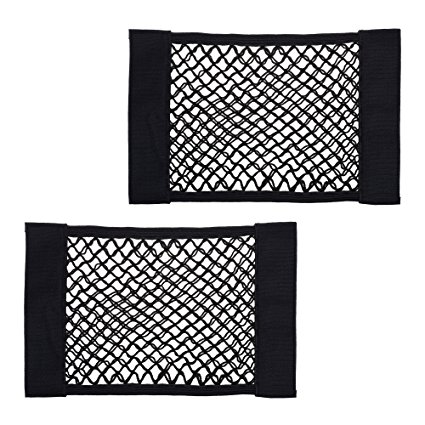 COSMOS Universal Mesh Cargo Net Wall Sticker Organizer Pouch Bag Velcro Storage Net for Car Trunk, Pack of 2