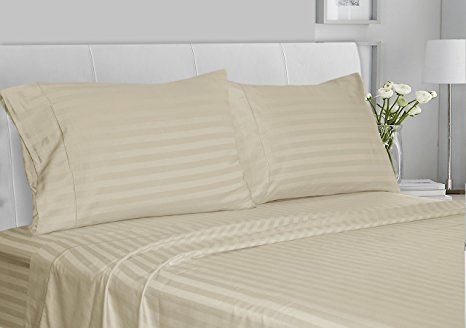 Chateau Home Collection Luxury 100% Supima Cotton 500 Thread Count Ultra Soft Damask Stripe Sheet Set, Mega Sale - Lowest Prices, Queen - Moonstruck