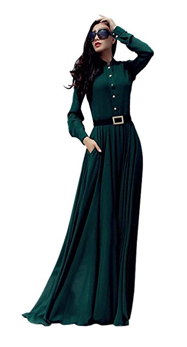 ARJOSA Women's Retro Long Sleeve Button Down Bodycon Ruffle Long Shirt Dress